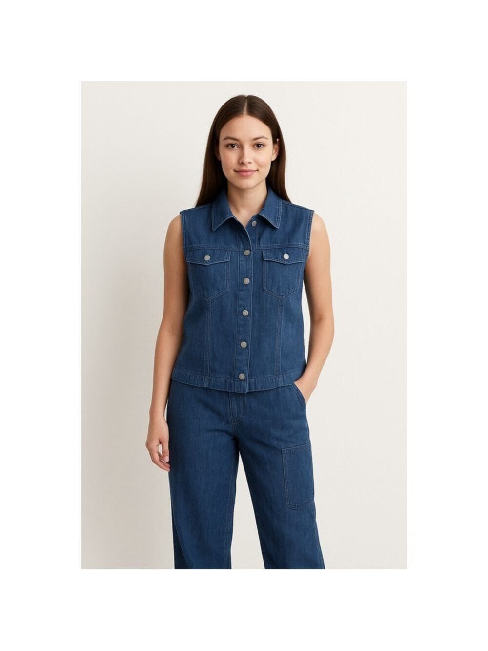 Jones Jeans 100% Linen 2-Pc Outfit Denim Vest Top 14W & Painter Pants 16